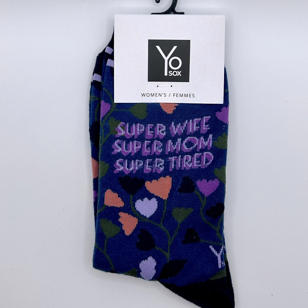 YoSox Super Wife, Super Mom, Super Tired Women’s Crew Socks NWT